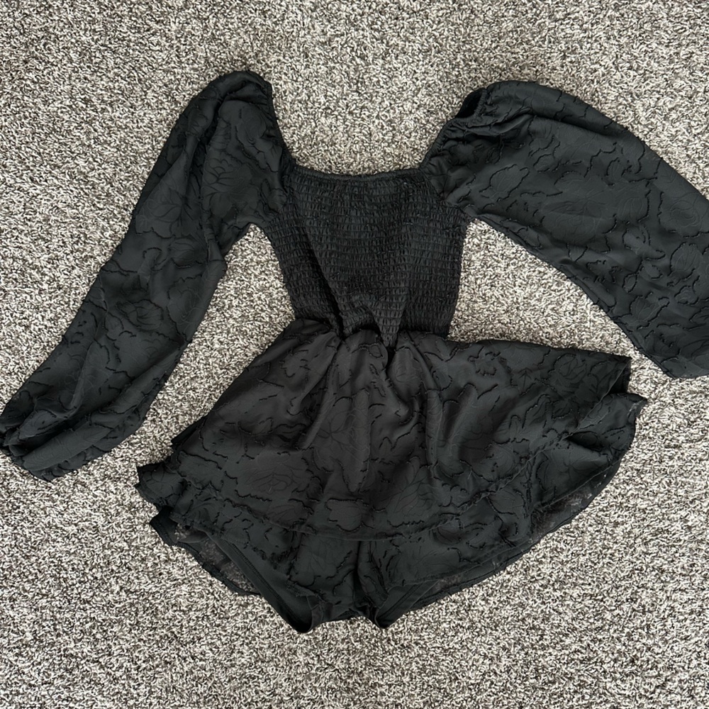 Black Textured Romper